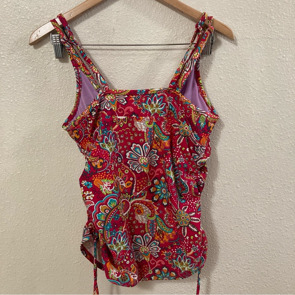 Athleta Tankini Top Swinsuit  Paisley Red Floral Print 36 B/C - Picture 2 of 15